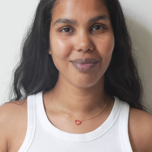 ENAMEL Copenhagen Halskjede, Organic Enamel Heart Necklaces Red